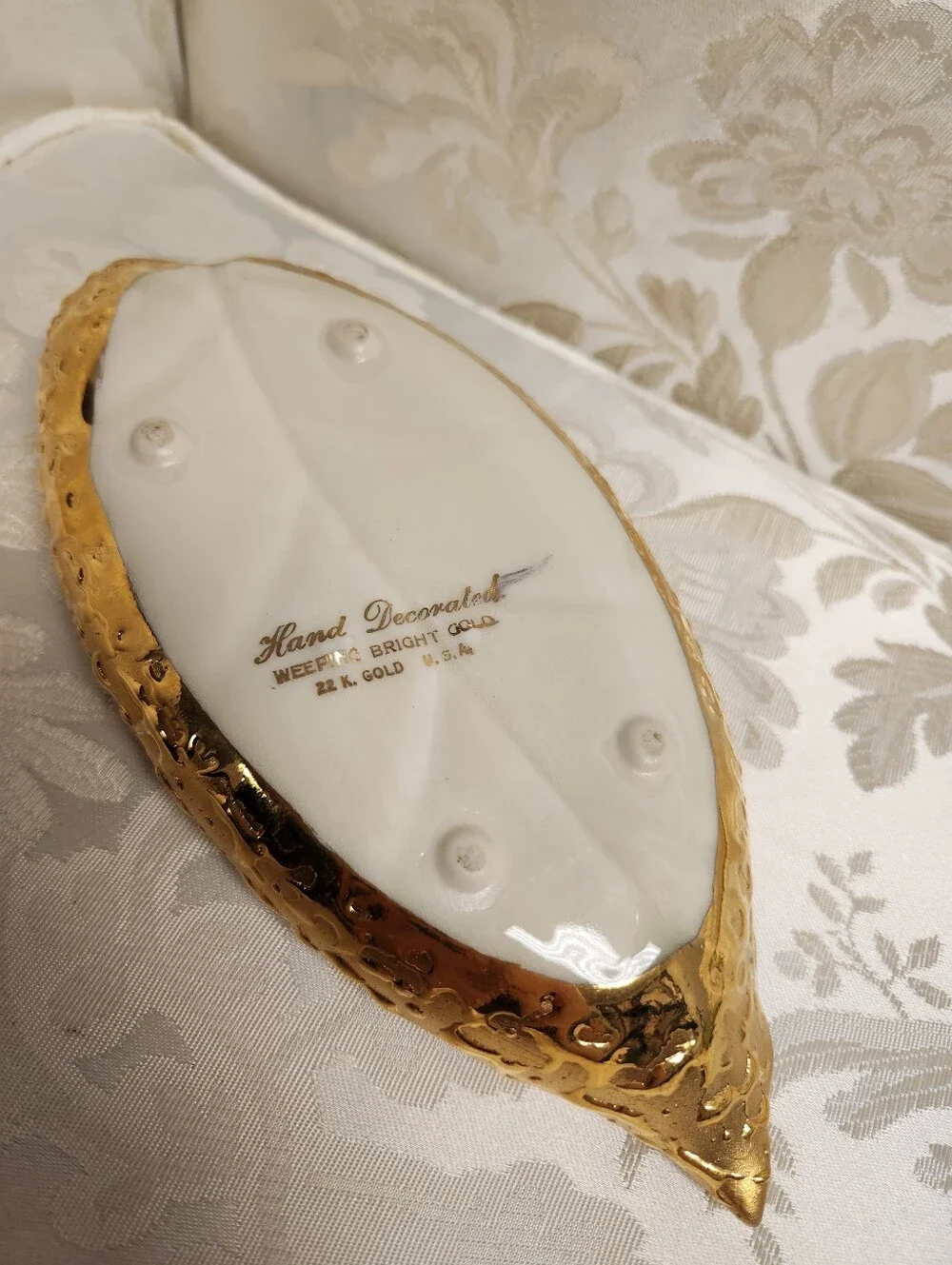 Vintage Mid Century Weeping Leaf Candy Dish & Sweyte Pottery Planter 22k Gold